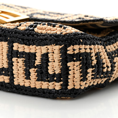 Fendi Raffia Vitello Grace FF Crochet Baguette Natural Black Paglia 9 of 9
