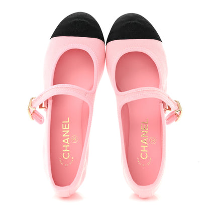 Chanel Fabric Grosgrain Mary Jane Flats 38 Light Pink Black 2 of 10