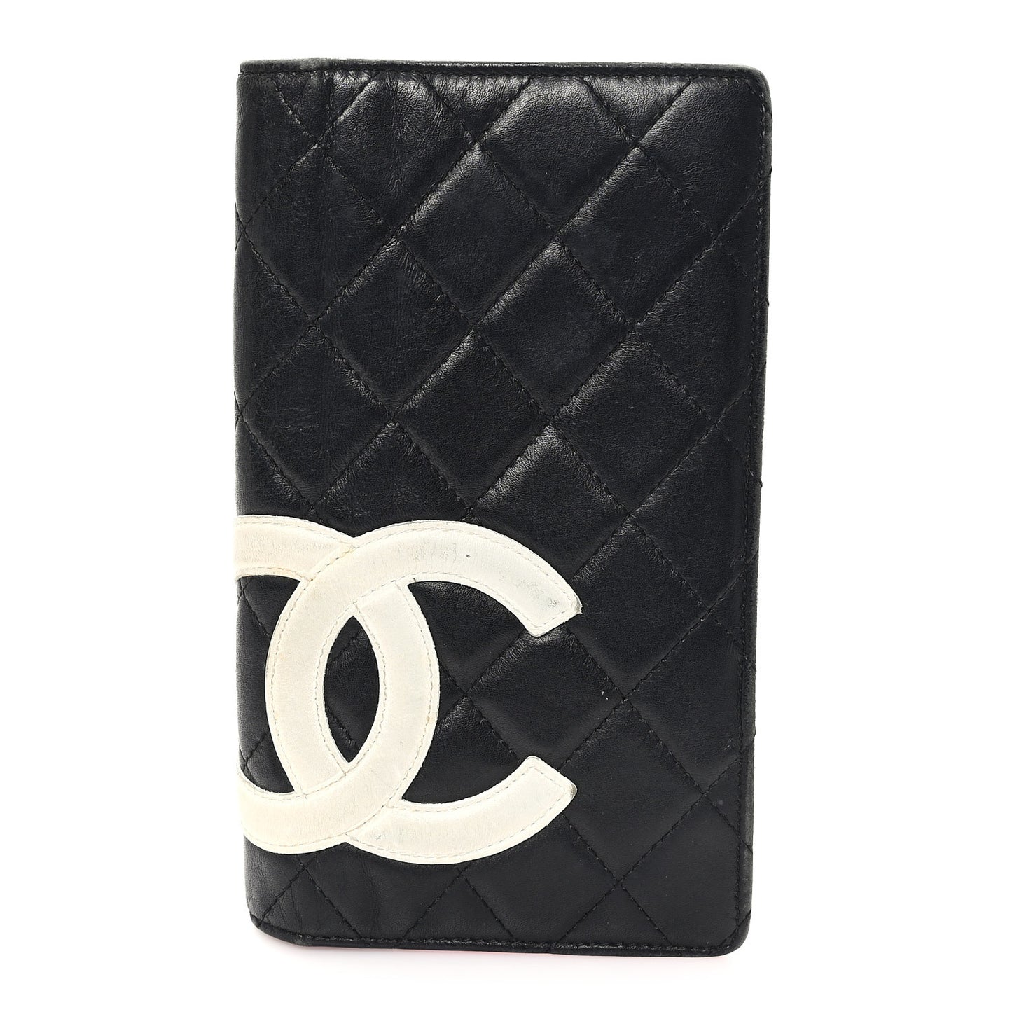 Calfskin Quilted Cambon Yen Wallet Black White