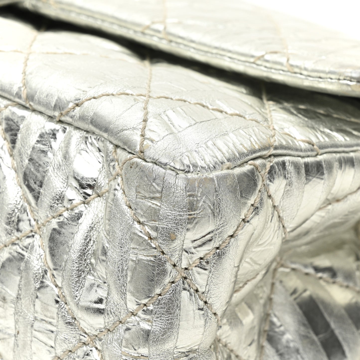 Metallic Calfskin Striped 2.55 Reissue 227 Silver