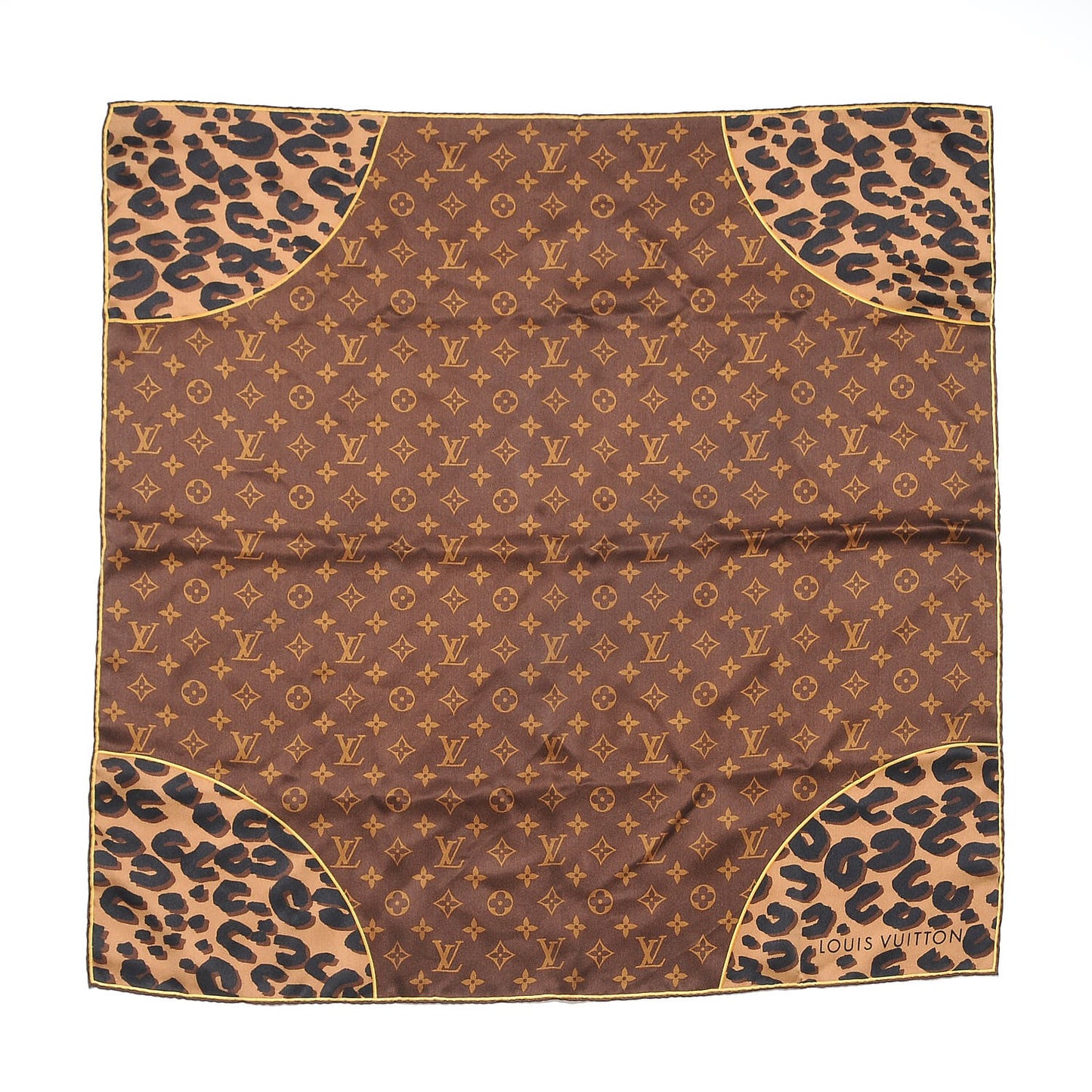 Silk Leopard Monogram Square Scarf