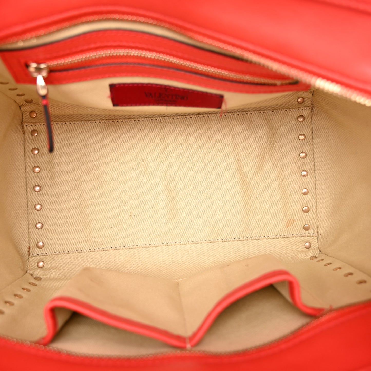 Vitello Small Rockstud Double Handle Tote Deep Orange