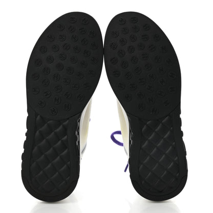 Chanel Calfskin Mesh Lyrca Womens Logo Sneakers 40 White Blue 5 of 7