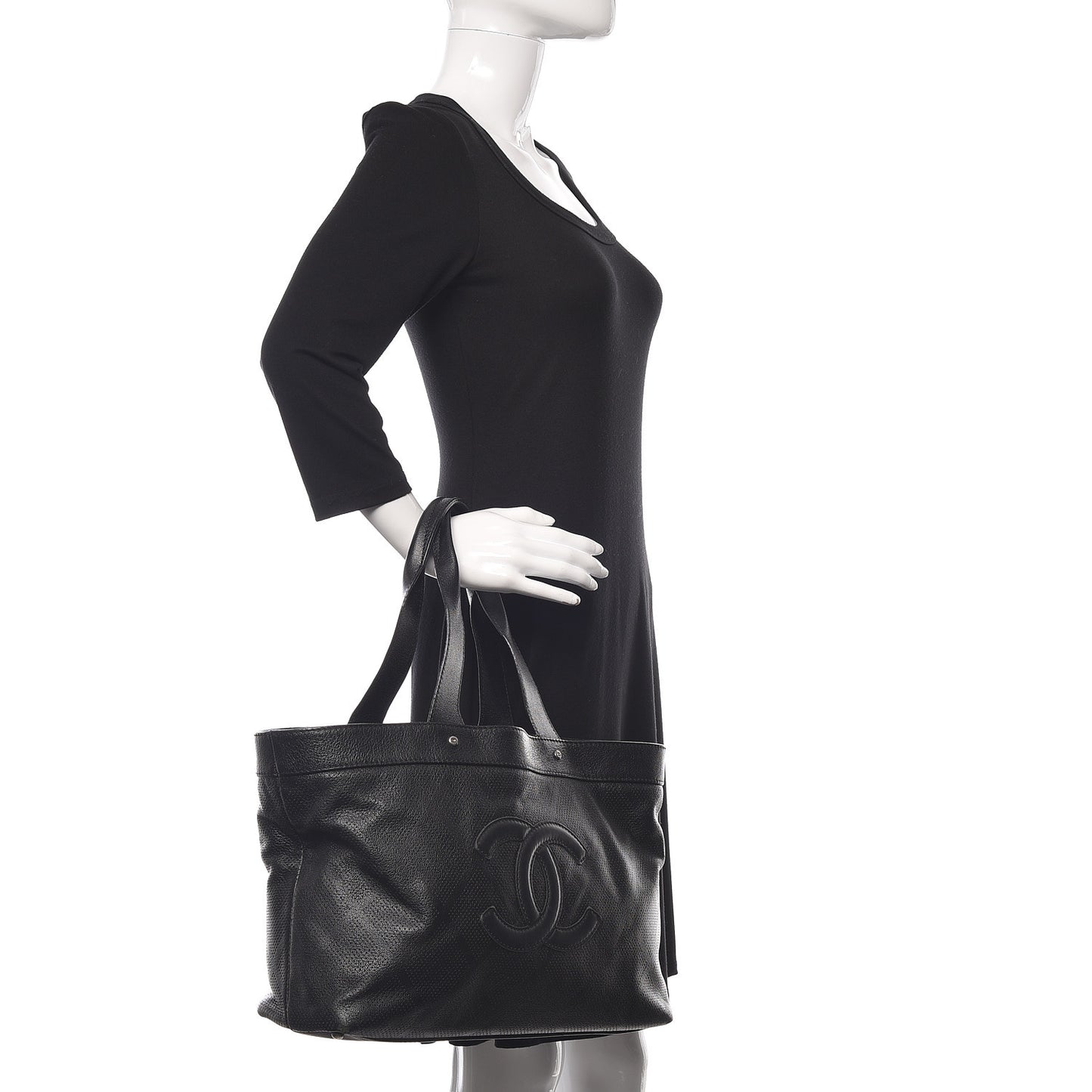 Goatskin Perforated Large CC Tote Black