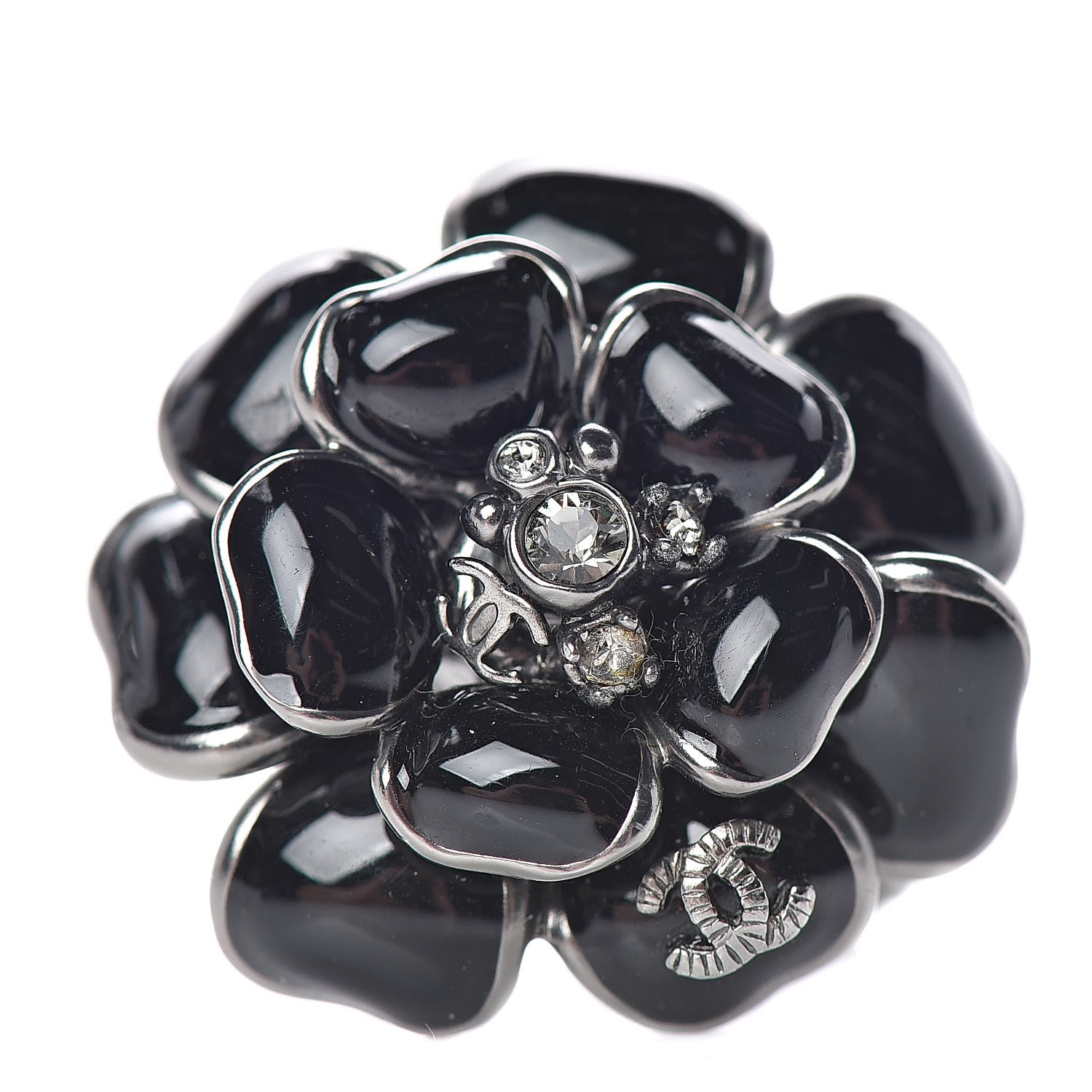 Chanel Enamel Ruthenium CC Camellia Ring 6.5 Black 1 of 6