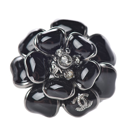 Chanel Enamel Ruthenium CC Camellia Ring 6.5 Black 1 of 6