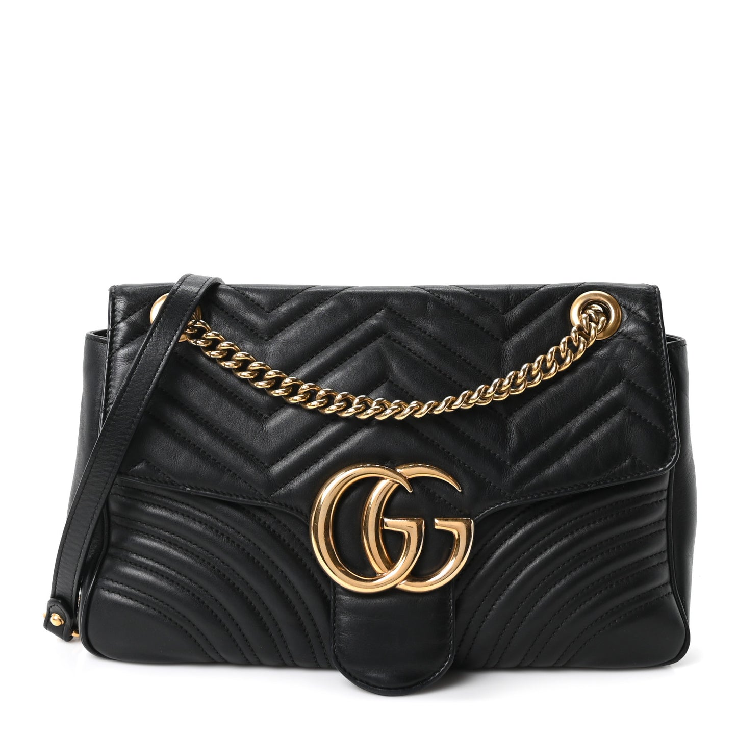 Calfskin Matelasse Medium GG Marmont Shoulder Bag Black
