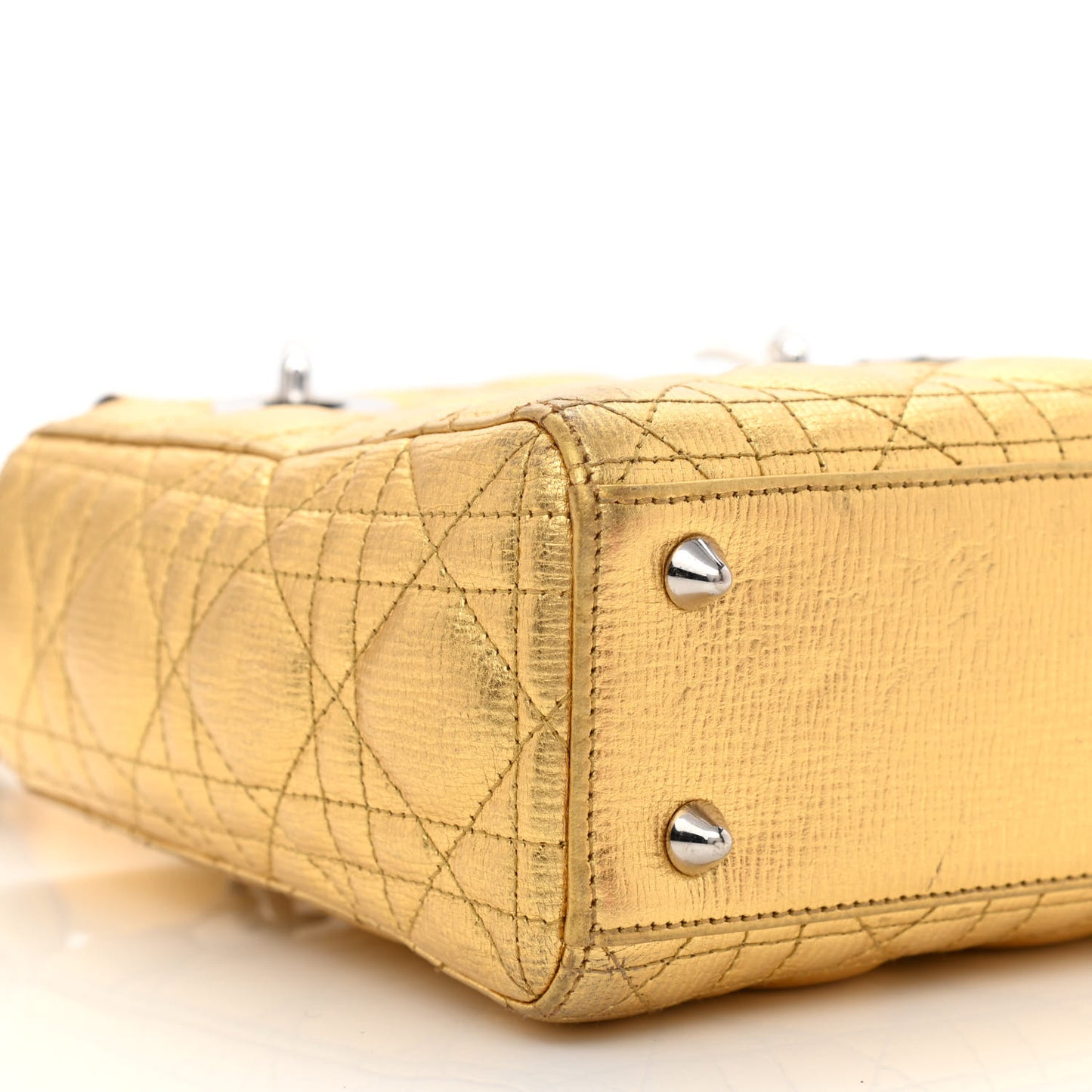 Metallic Grained Calfskin Cannage Small Lucky Badges My Lady Dior Gold