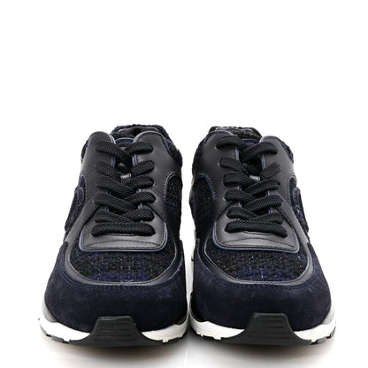 Chanel Tweed Suede Womens CC Sneakers 38 Black Blue 3 of 9