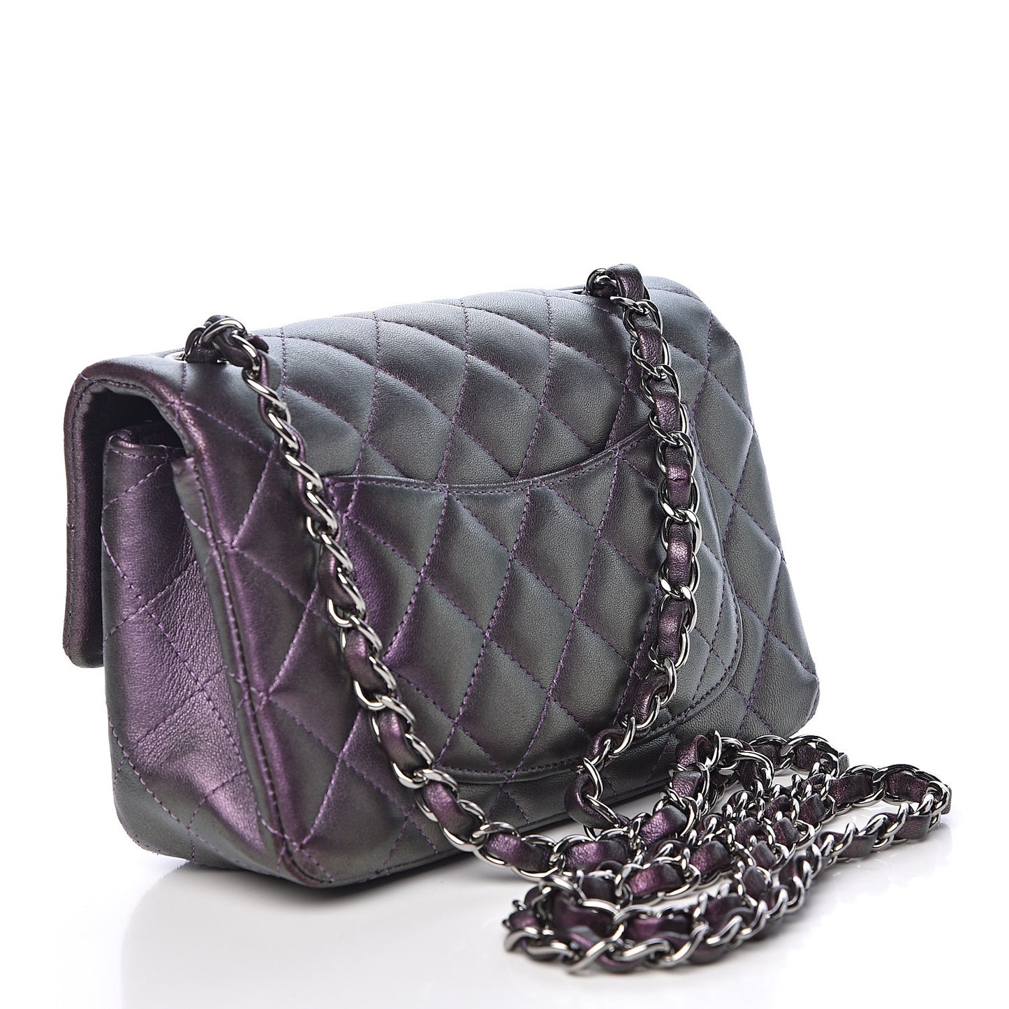 Metallic Lambskin Quilted Mini Rectangular Flap Purple