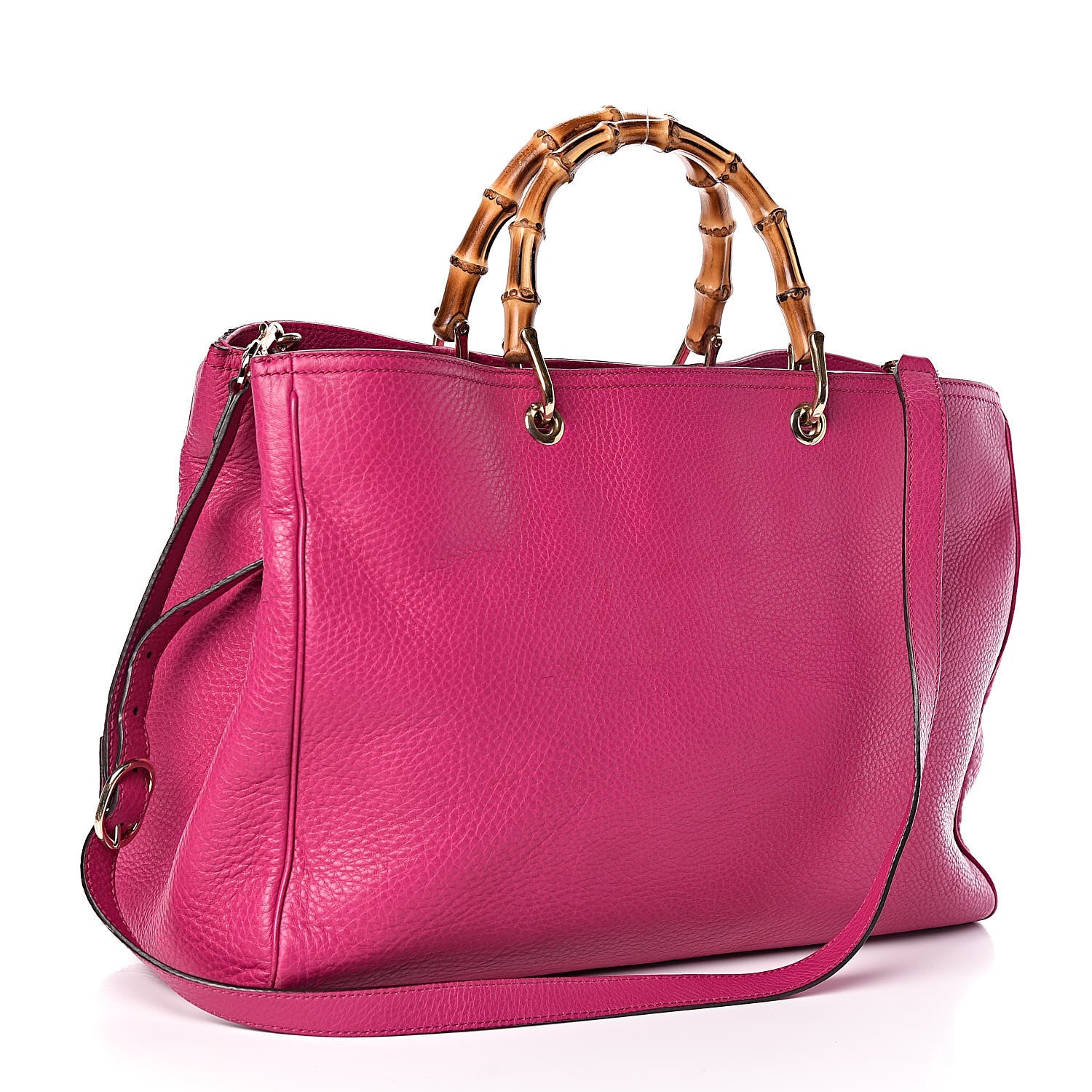 Gucci Pebbled Calfskin Large Bamboo Shopper Tote Bright Bougainvillea 3 of 14