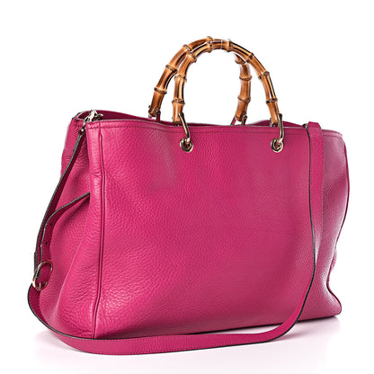 Gucci Pebbled Calfskin Large Bamboo Shopper Tote Bright Bougainvillea 3 of 14