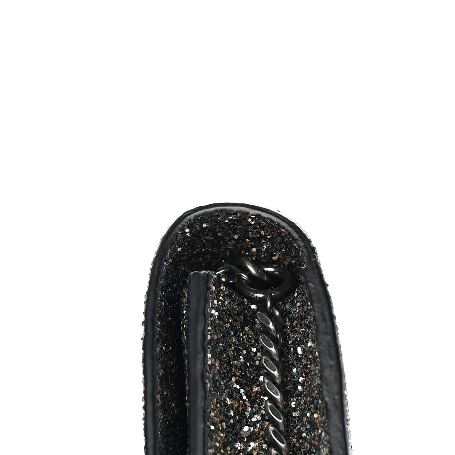 Metallic Glitter Classic Monogram Kate Tassel Chain Wallet Gun Metal Black