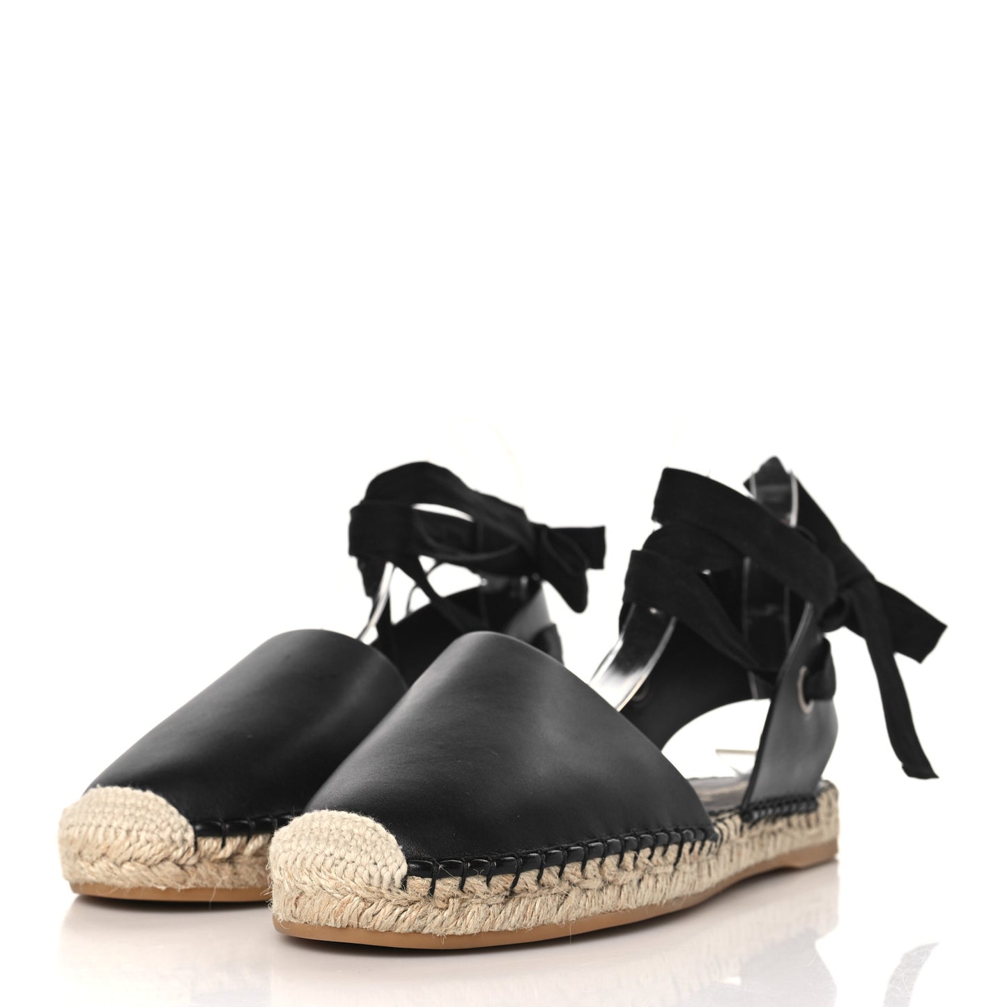 Calfskin Nicely-D Ankle Tie Espadrilles Flats 39.5 Black