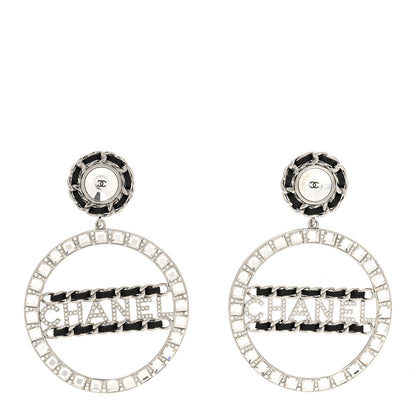 Chanel Crystal Lambskin Chain CC Hoop Clip On Earrings Black Silver 1 of 5