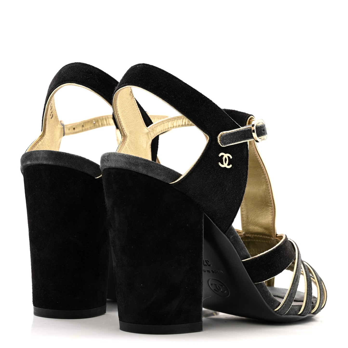 Suede Calfskin Peep Toe Ankle Strap Pumps 37 Black Grey
