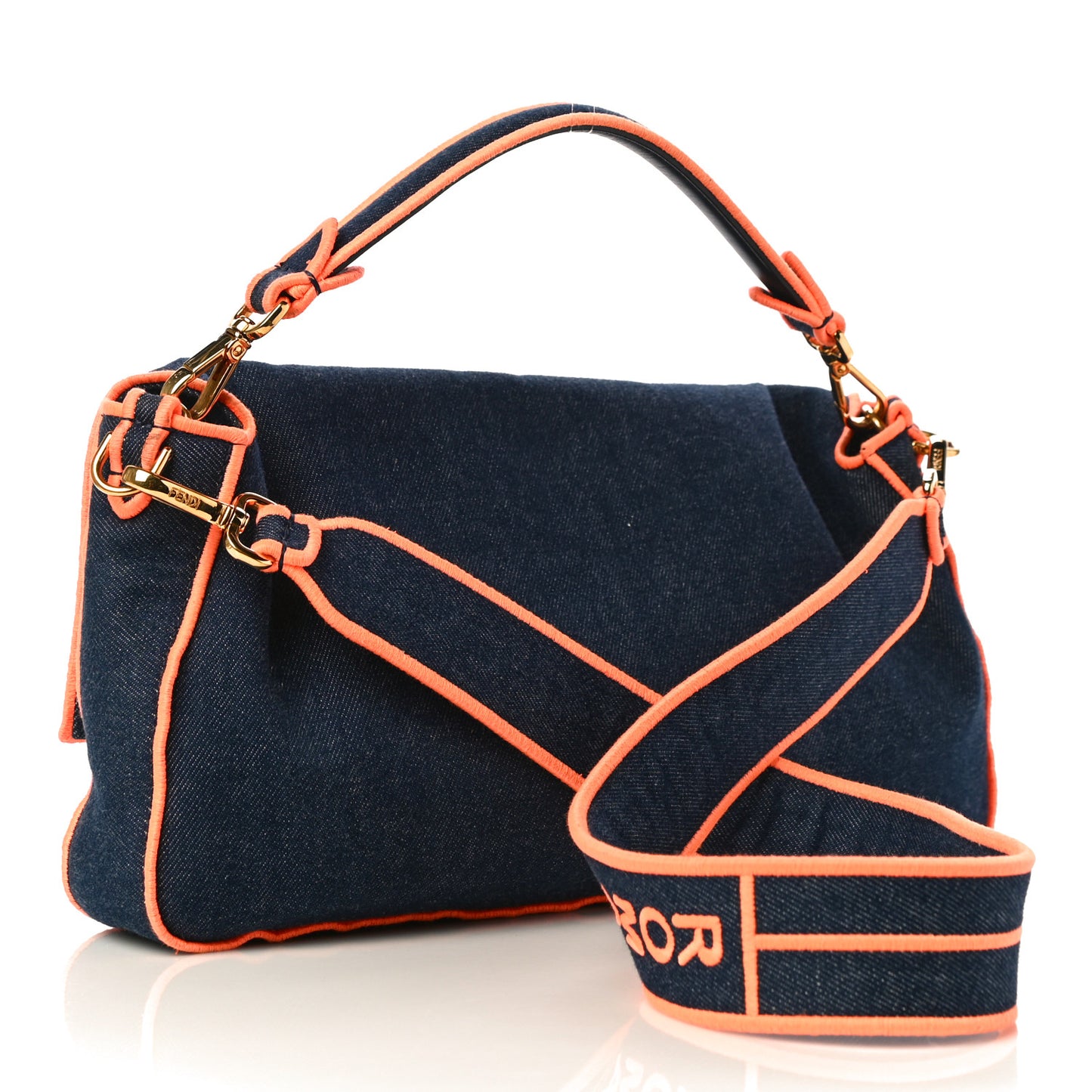 Denim Large Baguette Blue Arancio Fluo