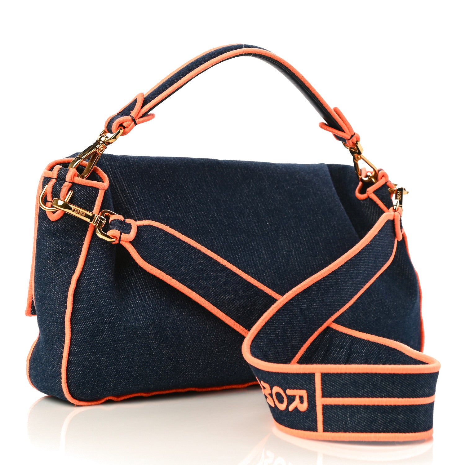 Fendi Denim Large Baguette Blue Arancio Fluo 2 of 10