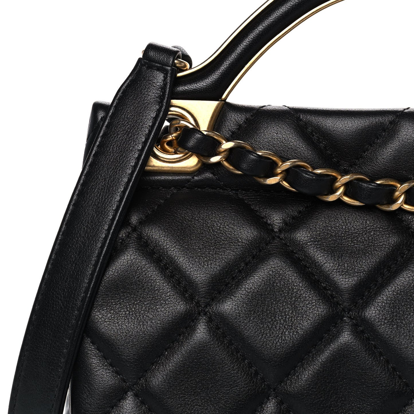 Calfskin Quilted Small Lady Handle Clutch With Chain Black