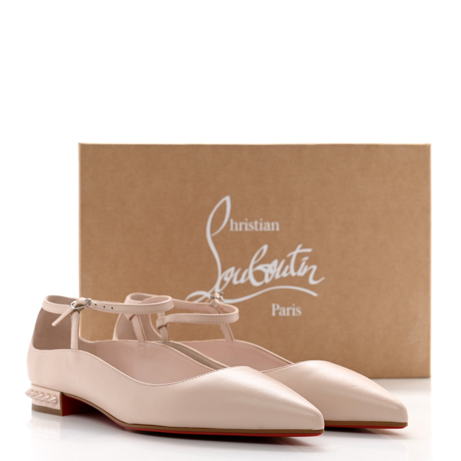 Christian Louboutin Calfskin Conclusive Spike Ankle Strap Ballerina Flats 39 Leche 8 of 8