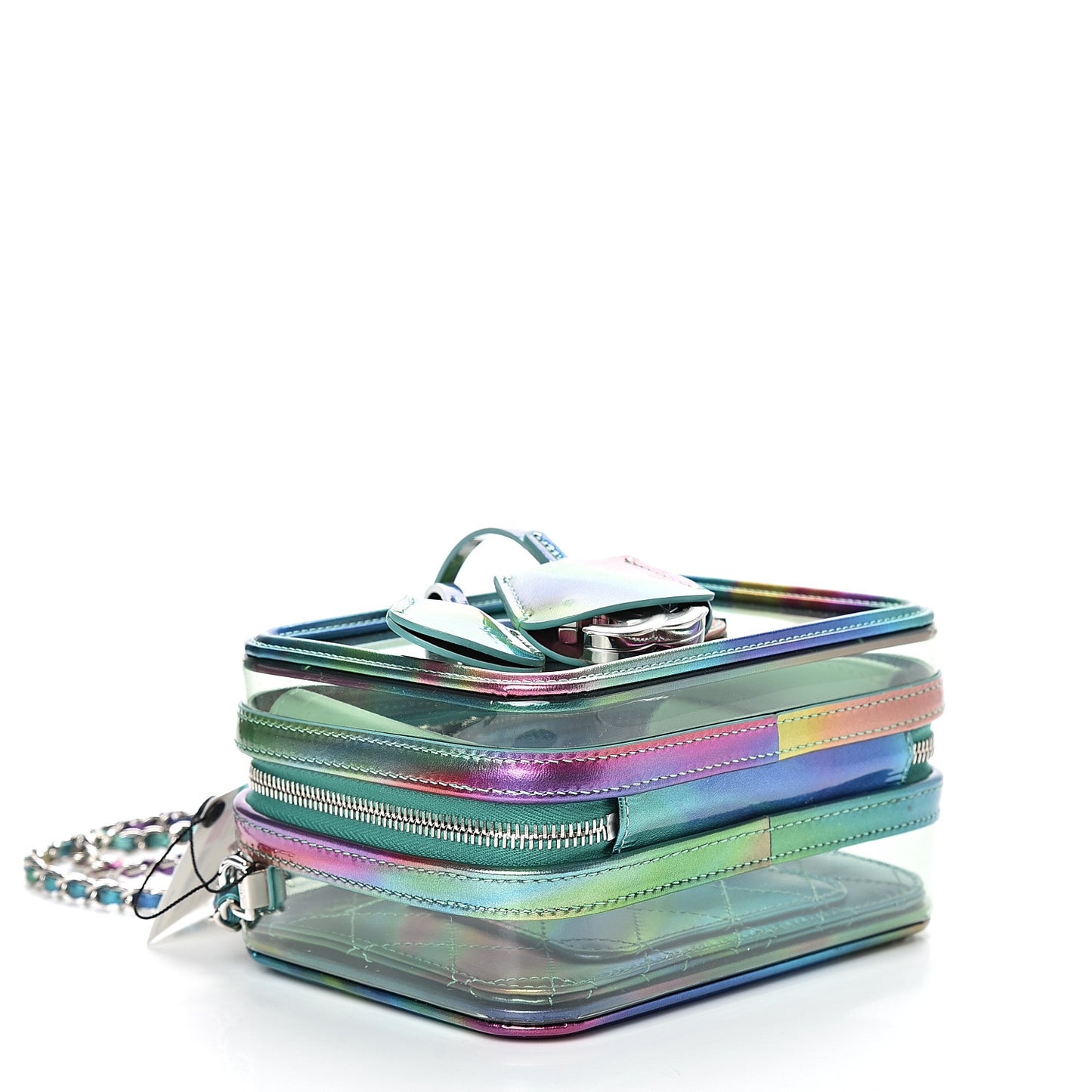 PVC Patent Calfskin Patent Lambskin Small CC Vanity Case Green