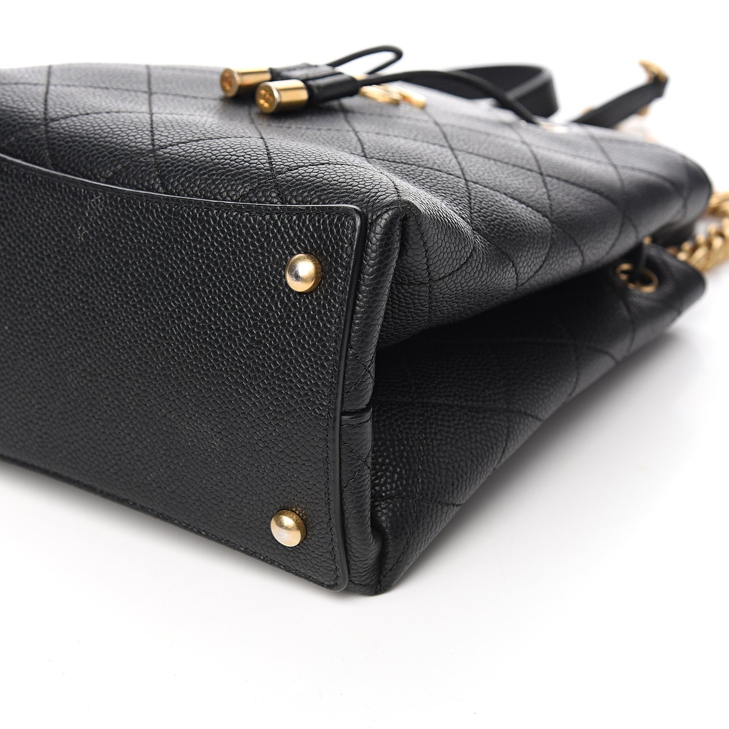 Grained Calfskin Stitched Small Drawstring Bag Black