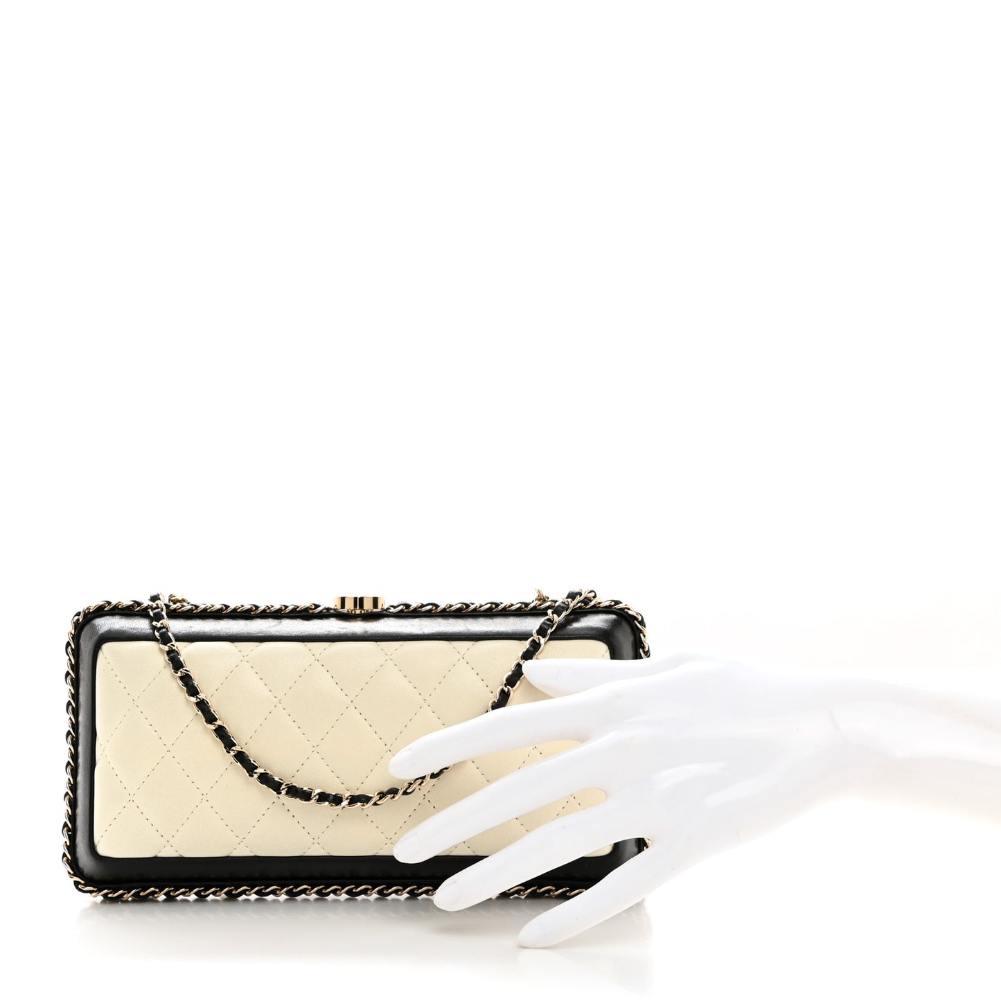 Lambskin Quilted Chain Around Clutch White Black