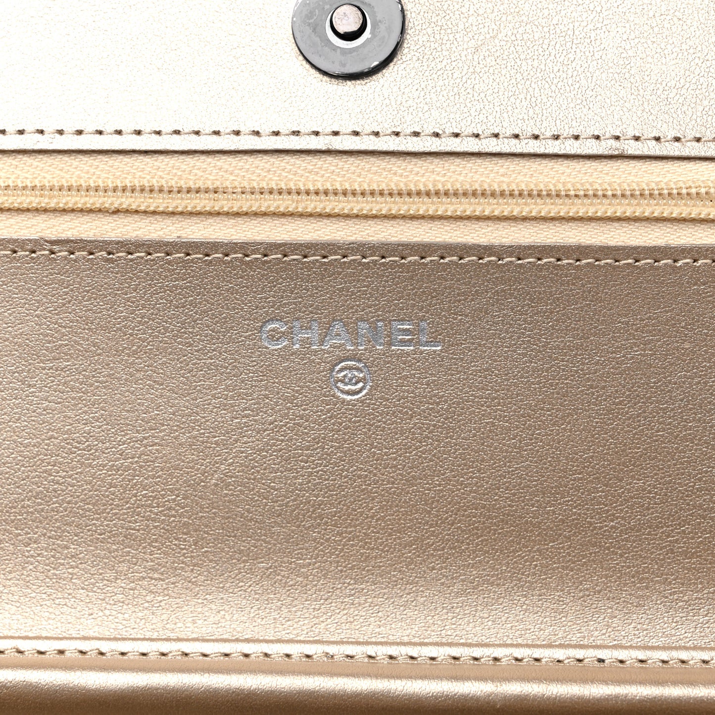 Metallic Lambskin Quilted Wallet On Chain WOC Gold Black