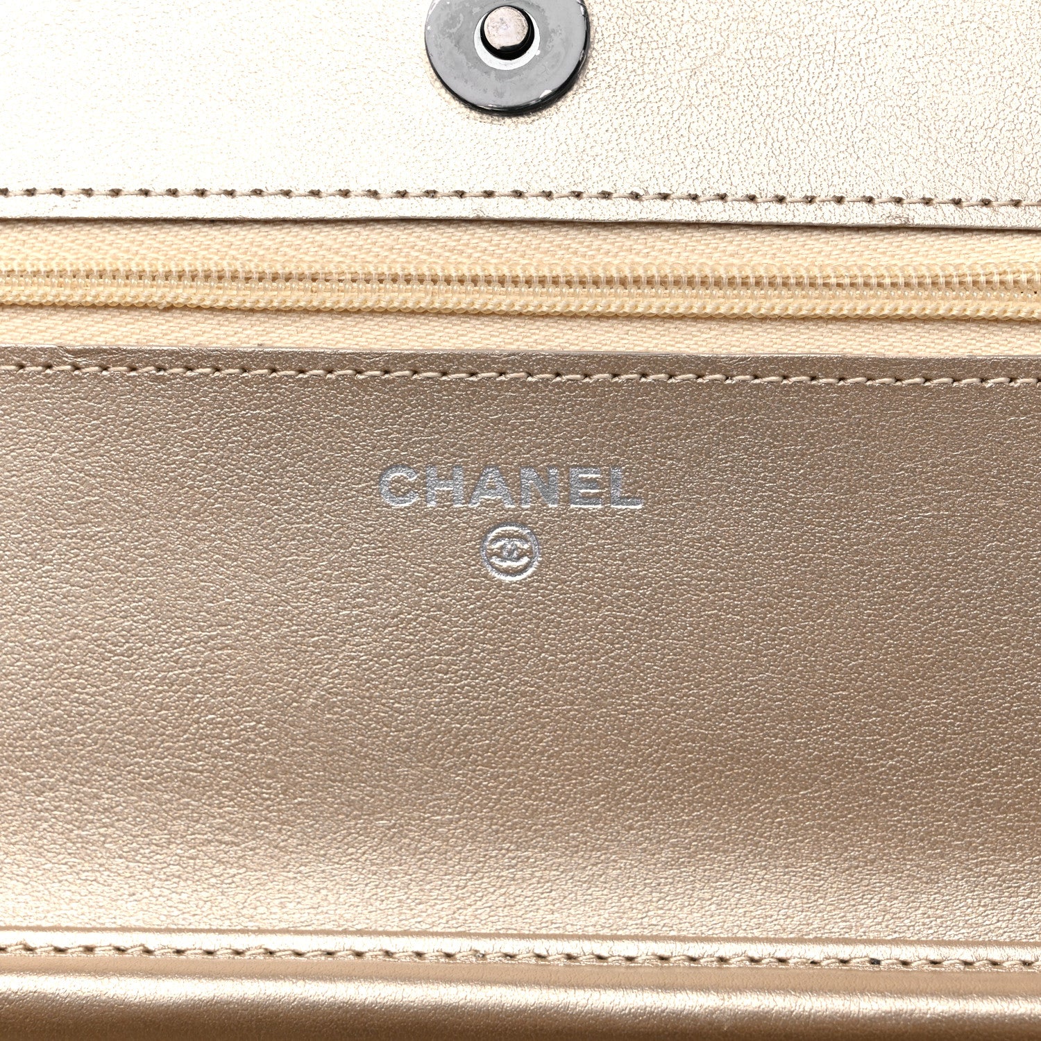 Chanel Metallic Lambskin Quilted Wallet On Chain WOC Gold Black 6 of 18