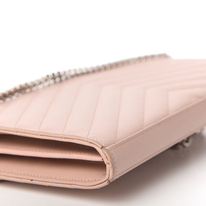 Saint Laurent Grain De Poudre Matelasse Chevron Monogram Chain Wallet Pale Pink 10 of 10
