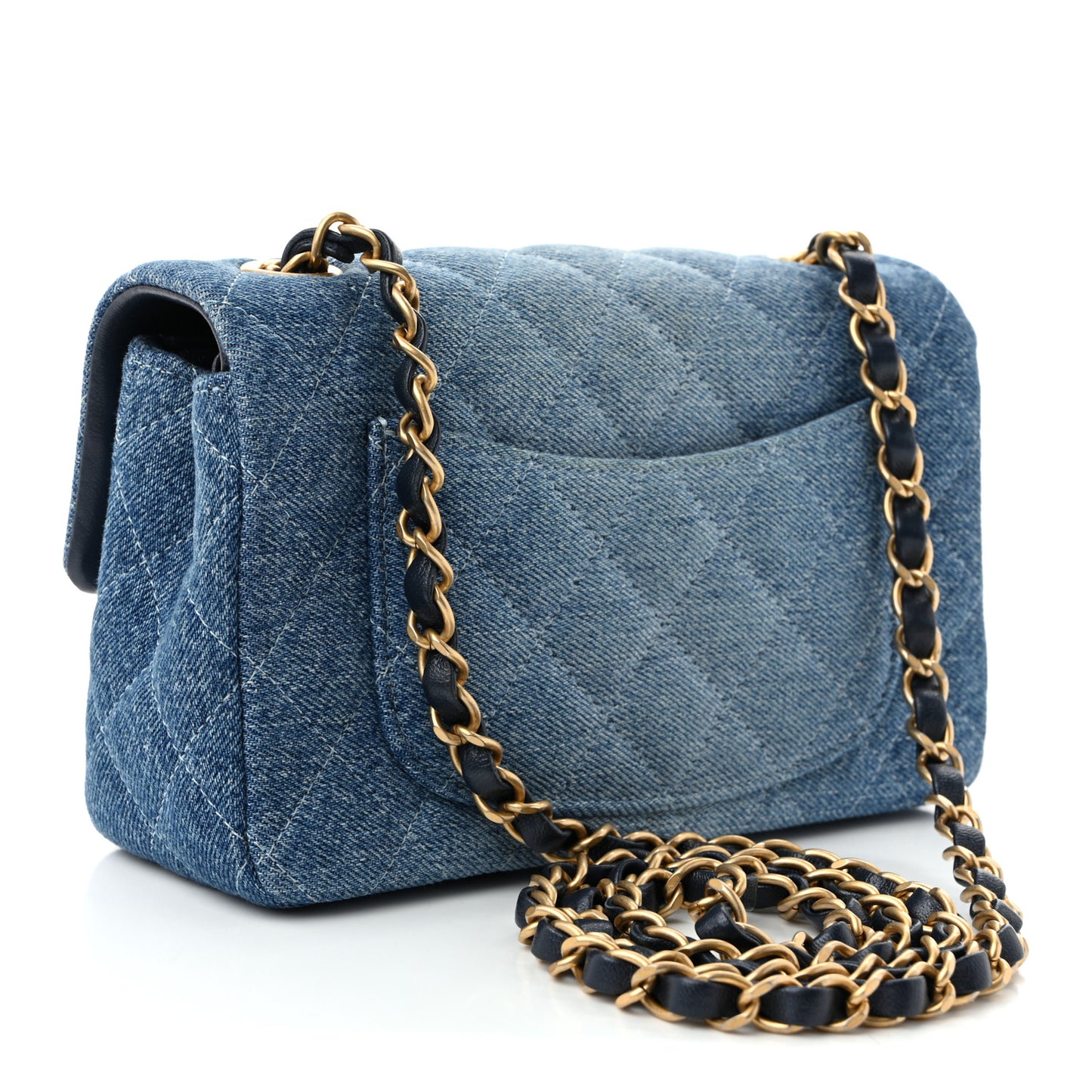 Washed Denim Quilted Mini Rectangular Flap Blue
