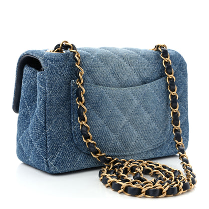 Chanel Washed Denim Quilted Mini Rectangular Flap Blue 3 of 11