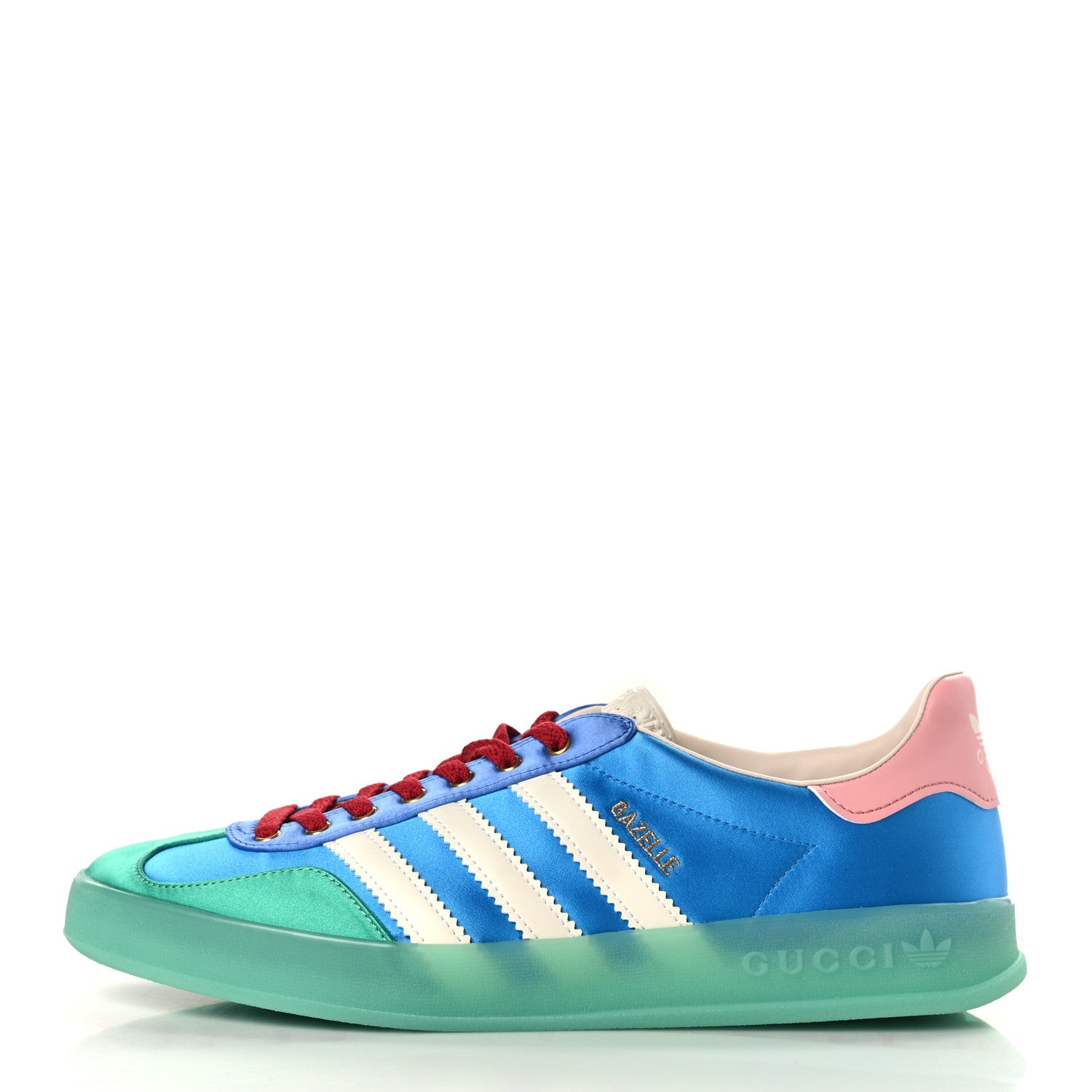 Gucci X ADIDAS Silk Duchesse Demetra Rubber Womens Gazelle Sneakers 9 Jade Capri Avio Off White 1 of 8
