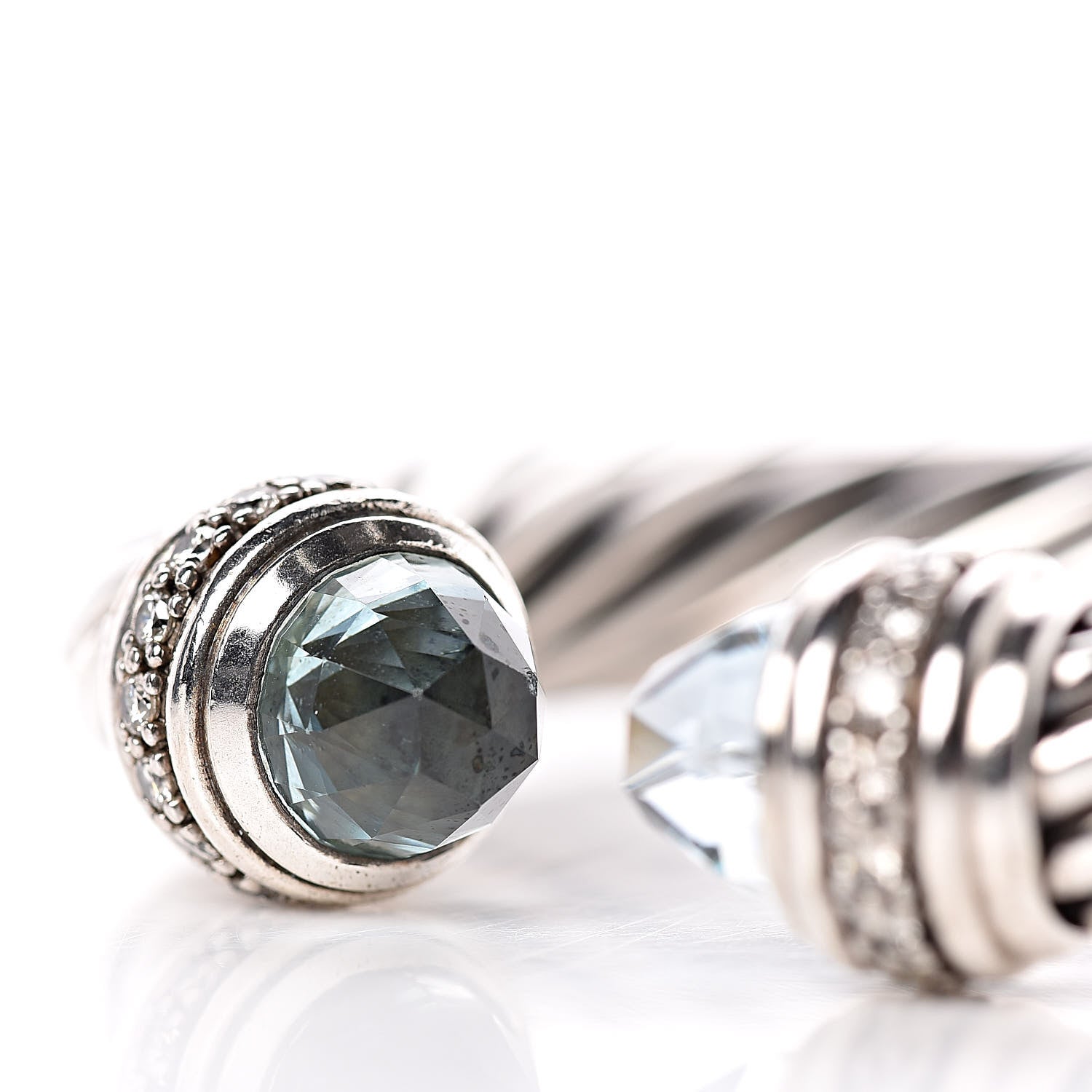 David Yurman Sterling Silver Blue Topaz Diamond 10mm Cable Classics Bracelet 7 of 7