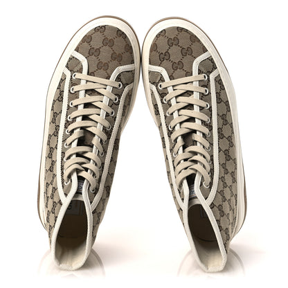 Gucci New Canvas GG Monogram Mens Tennis 1977 High Top 55mm Platform Sneakers 11 Beige Ebony Mystic White 2 of 9