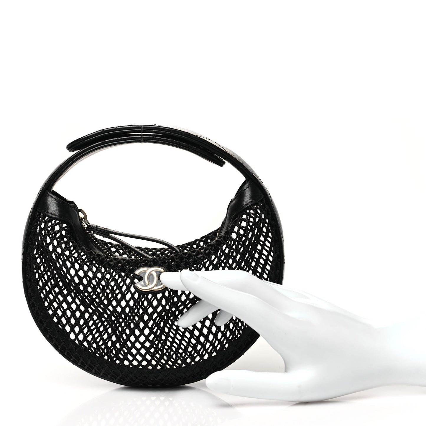 Mesh Shiny Lambskin Pouch Hobo Black
