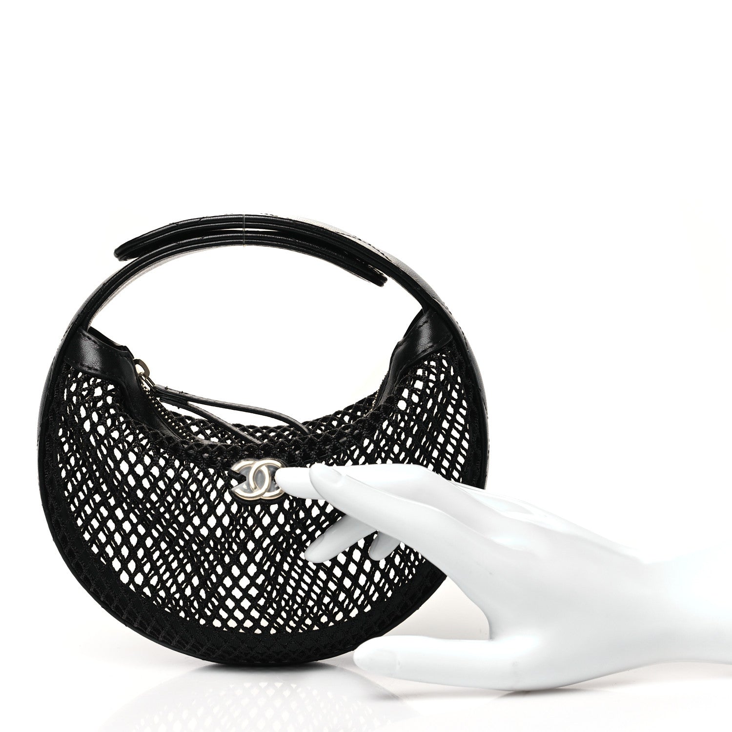 Chanel Mesh Shiny Lambskin Pouch Hobo Black 2 of 10