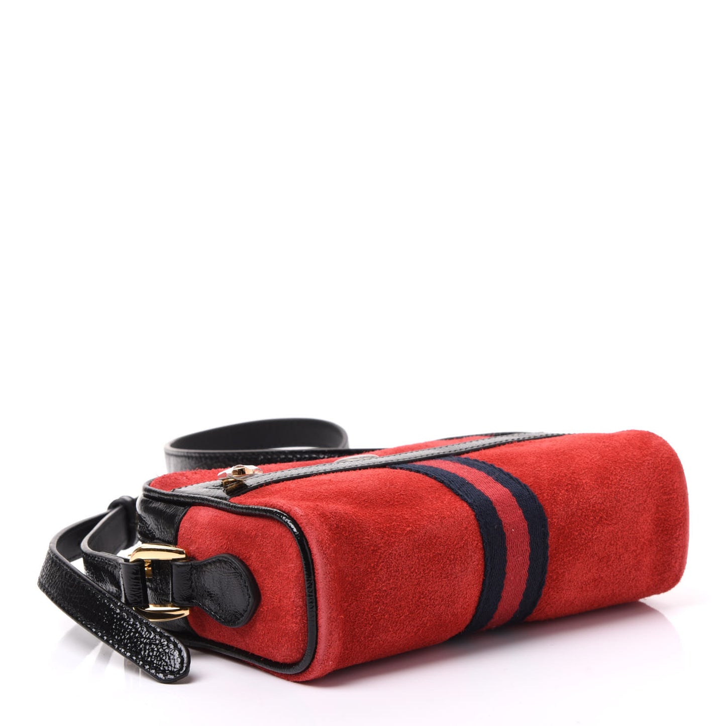 Suede Patent Web Mini Ophidia Shoulder Bag Red