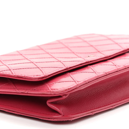 Chanel Lambskin Diamond Stitched Wallet On Chain WOC Pink 9 of 13