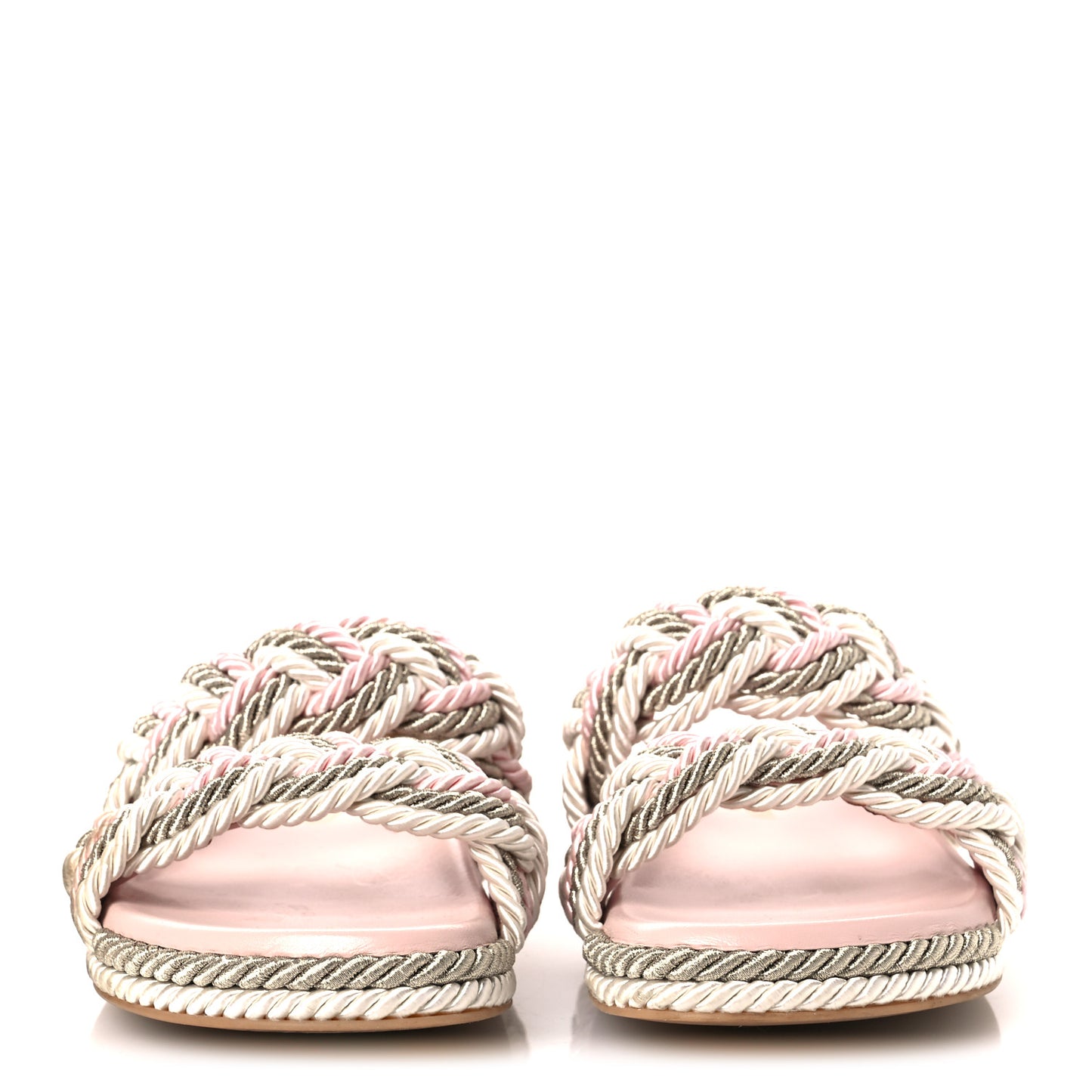 Silk Cord Calfskin Rockstud Rope Espadrille Wedge Sandals 39 Pink