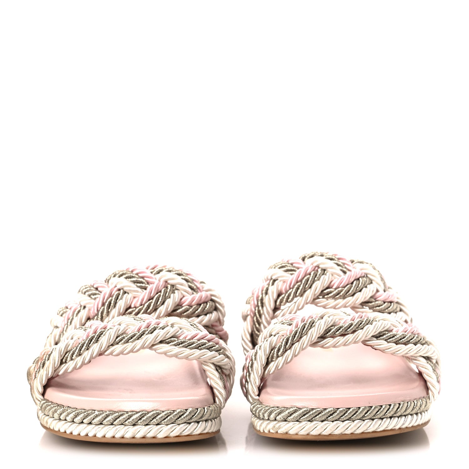 Valentino Garavani Silk Cord Calfskin Rockstud Rope Espadrille Wedge Sandals 39 Pink 3 of 11