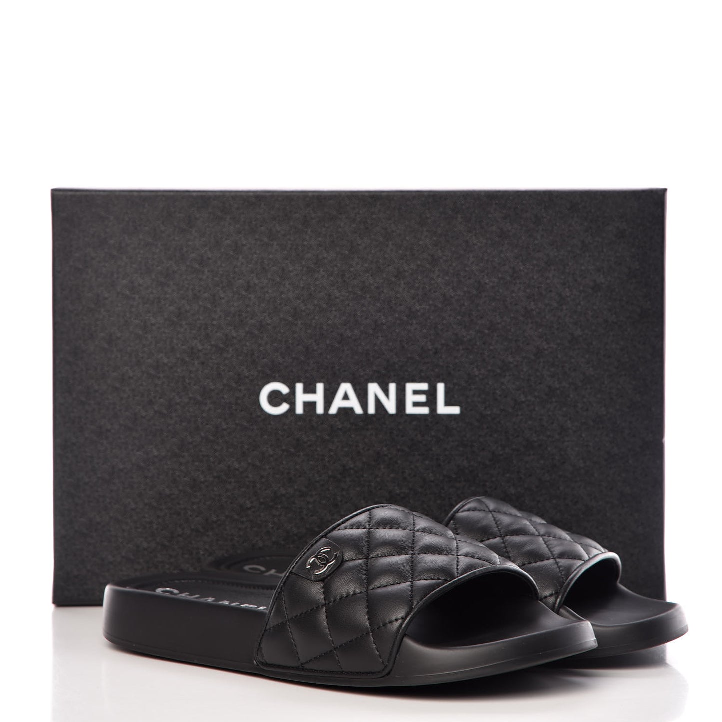Lambskin Quilted CC Mules Sandals 37 Black