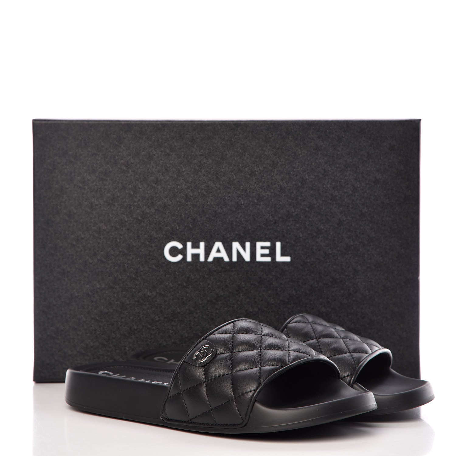 Chanel Lambskin Quilted CC Mules Sandals 37 Black 8 of 8