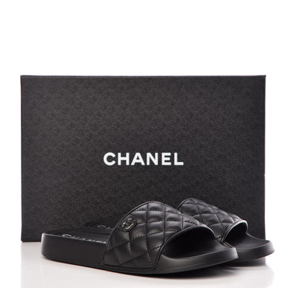 Chanel Lambskin Quilted CC Mules Sandals 37 Black 8 of 8