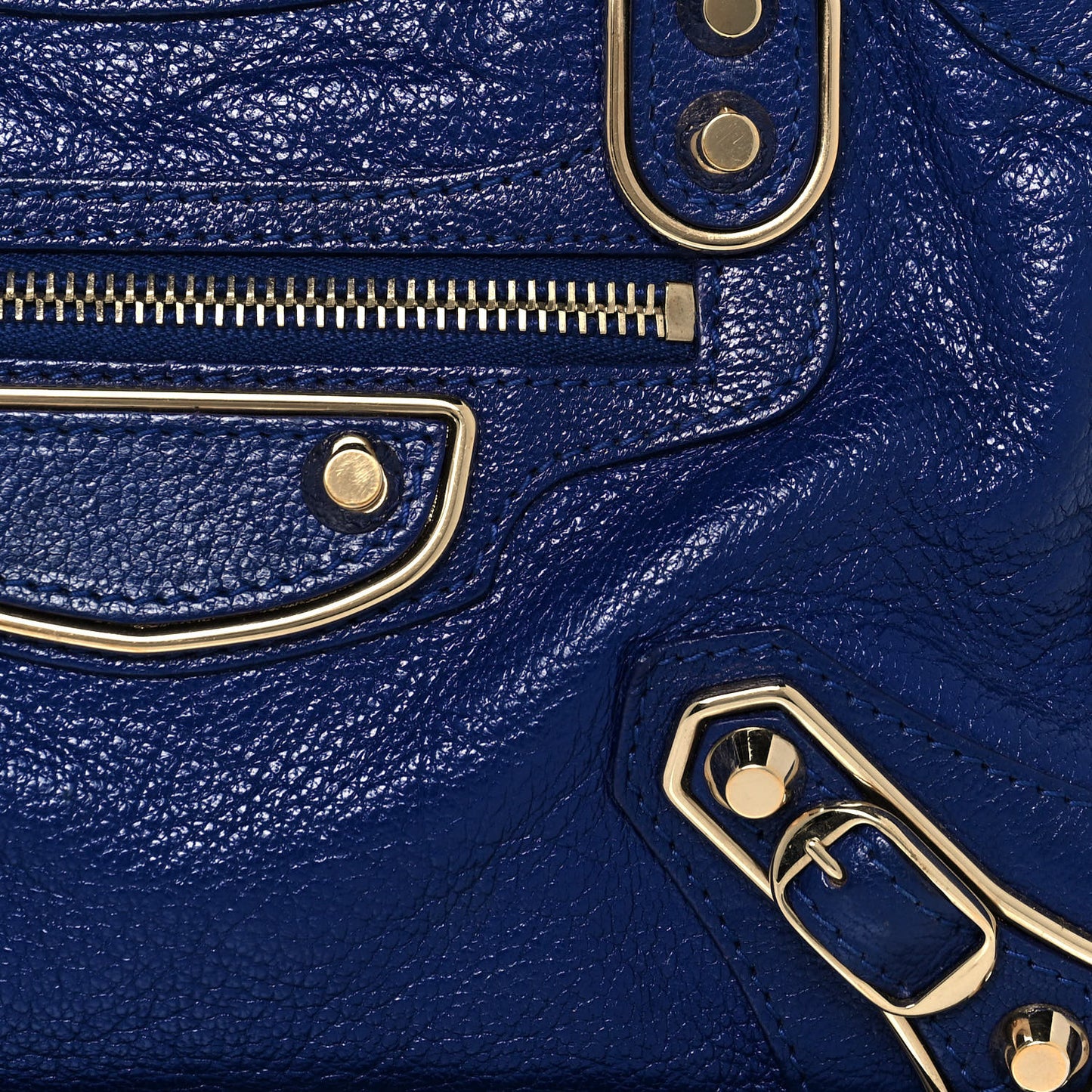 Chevre Gold Metallic Edge Hardware Mini City Bleu Roi