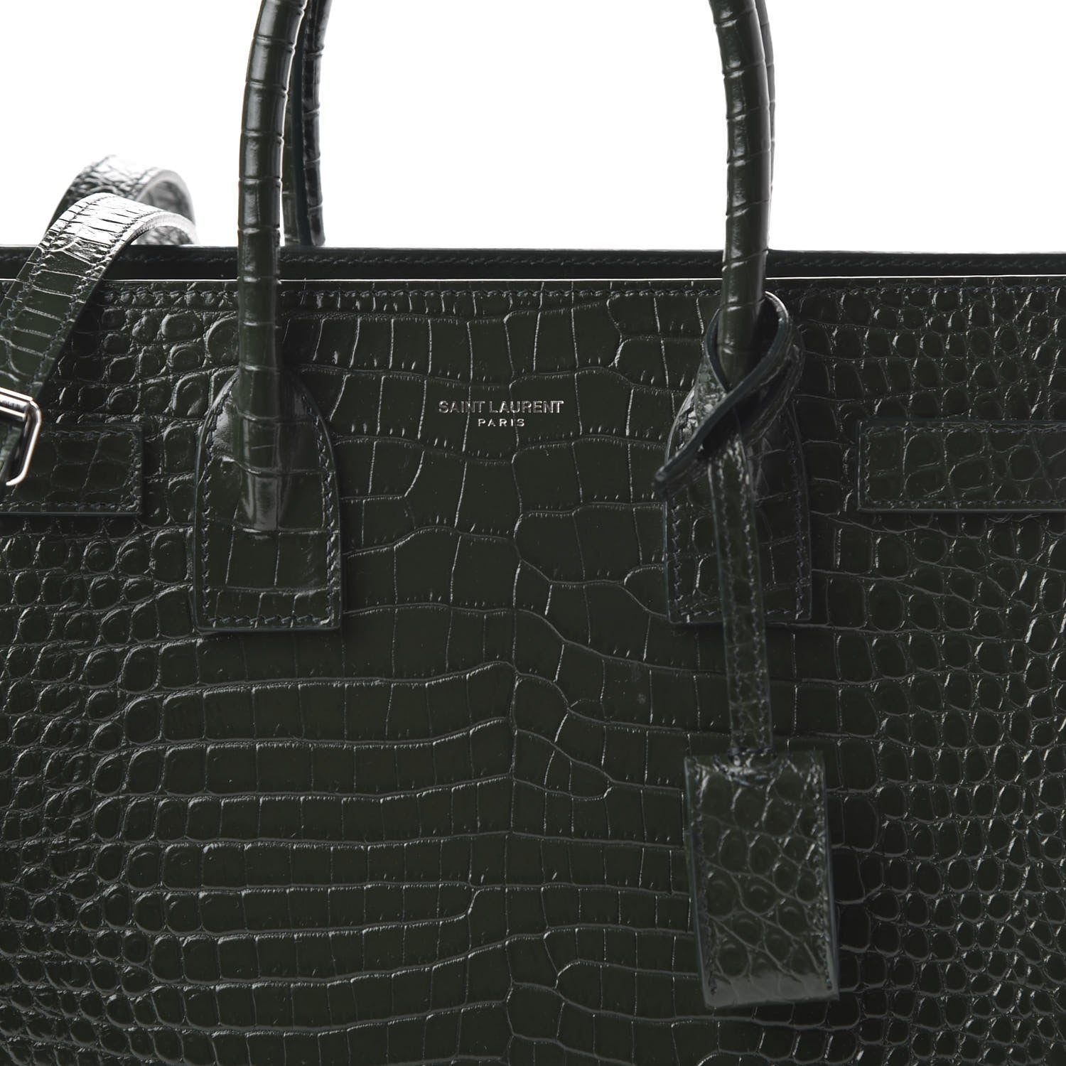 Saint Laurent Calfskin Crocodile Embossed Baby Sac De Jour Dark Leaf 9 of 9