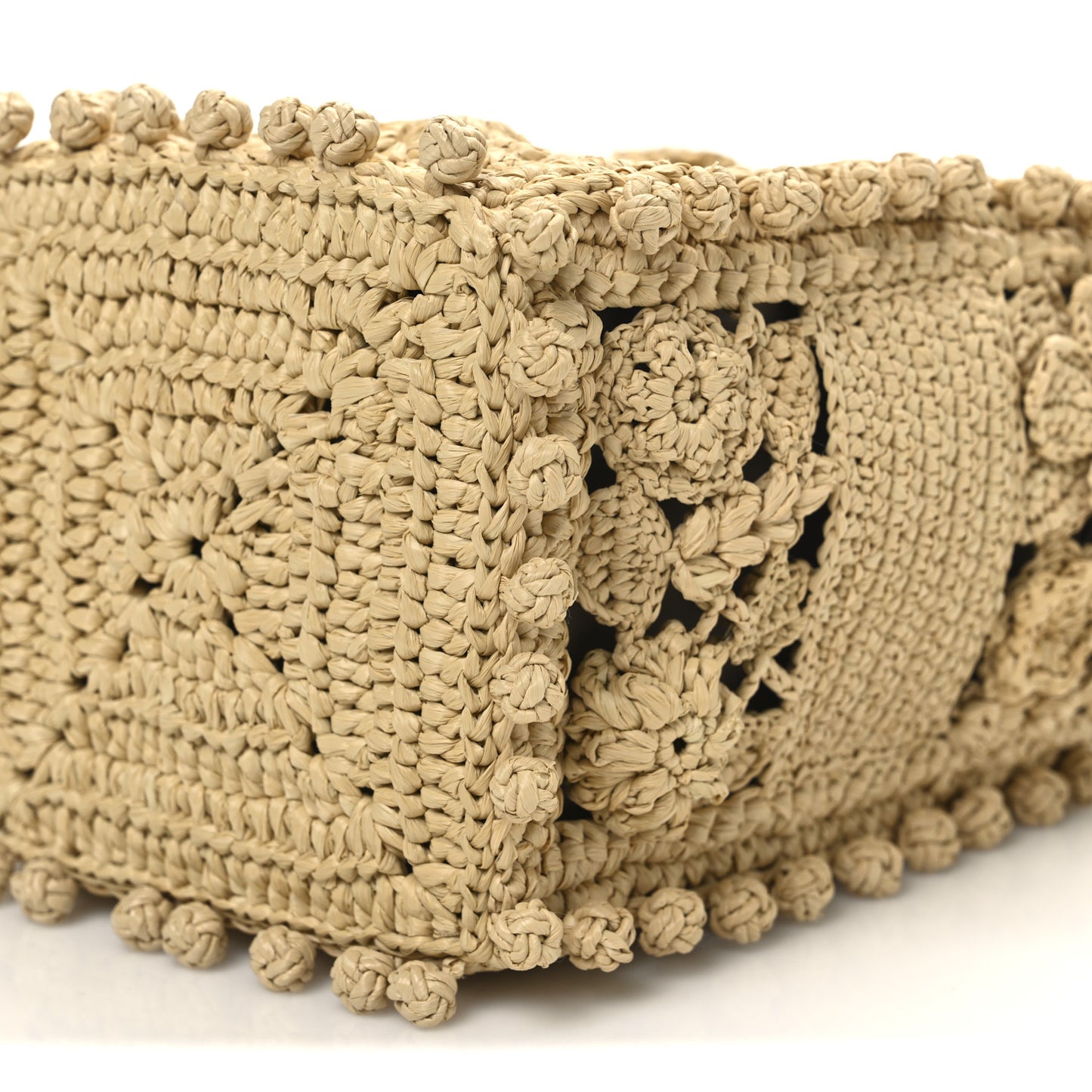 Woven Raffia Floral Embellished D-Bubble Bucket Bag Natural