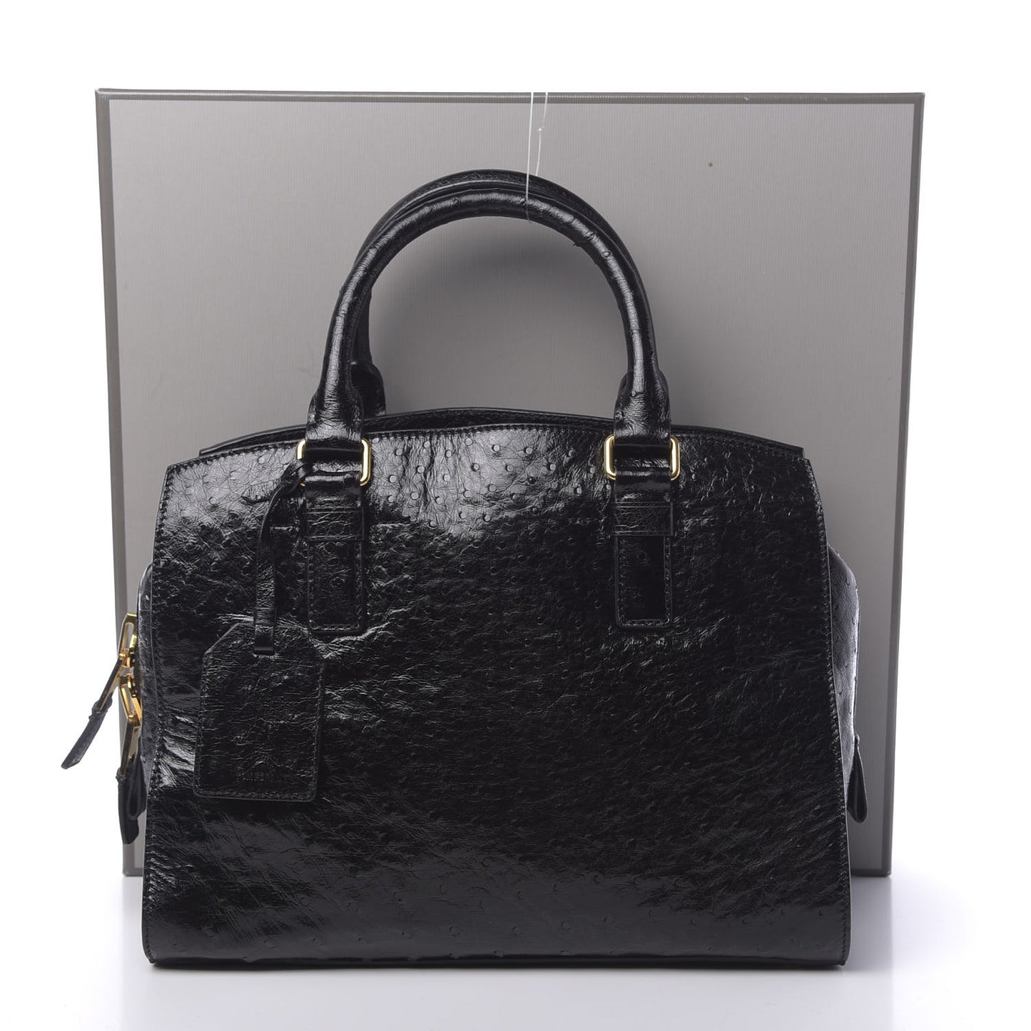 Ostrich Top Handle Satchel Black