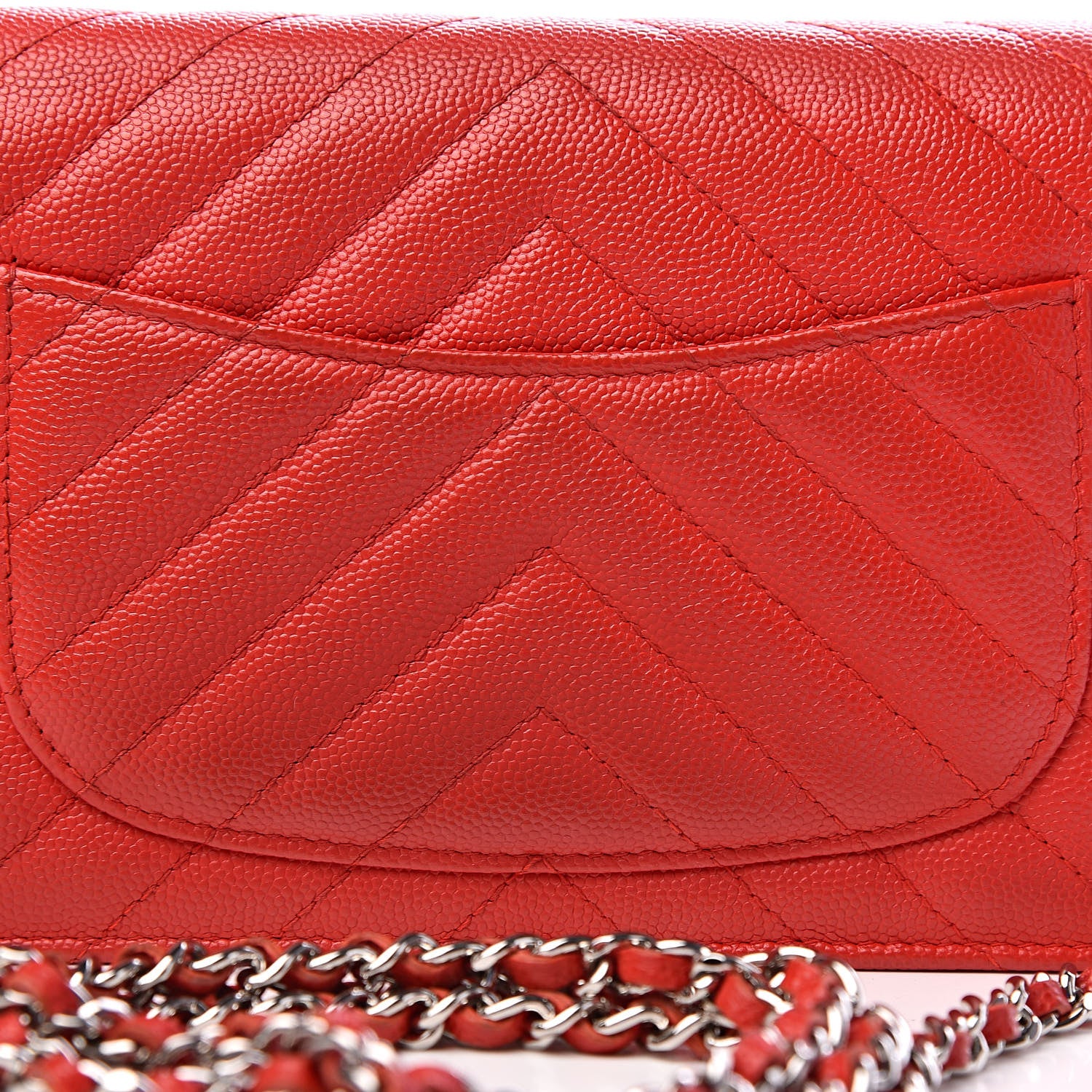 Chanel Caviar Chevron Quilted Wallet On Chain WOC Red 11 of 18