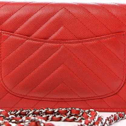 Chanel Caviar Chevron Quilted Wallet On Chain WOC Red 11 of 18